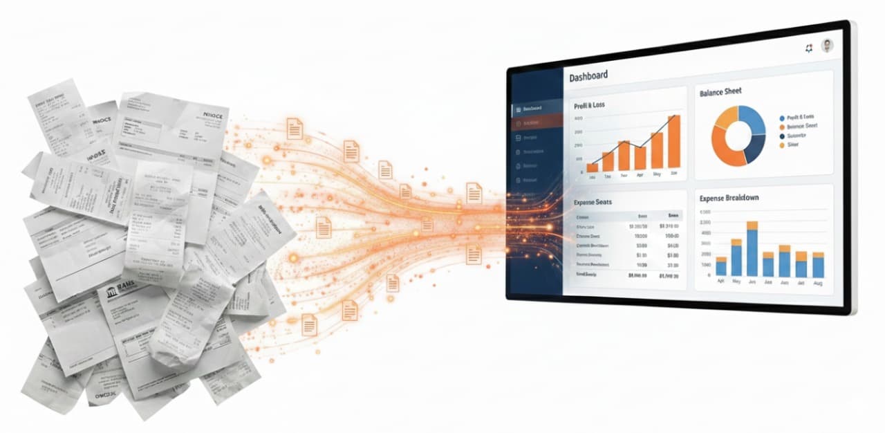 Accountooze AI accounting software dashboard showing automated bookkeeping